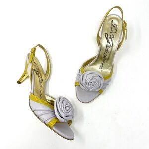 Vintage D&G Dolce & Gabbana Y2K Rose Floral Slingback Sandals Heels Yellow 37.5